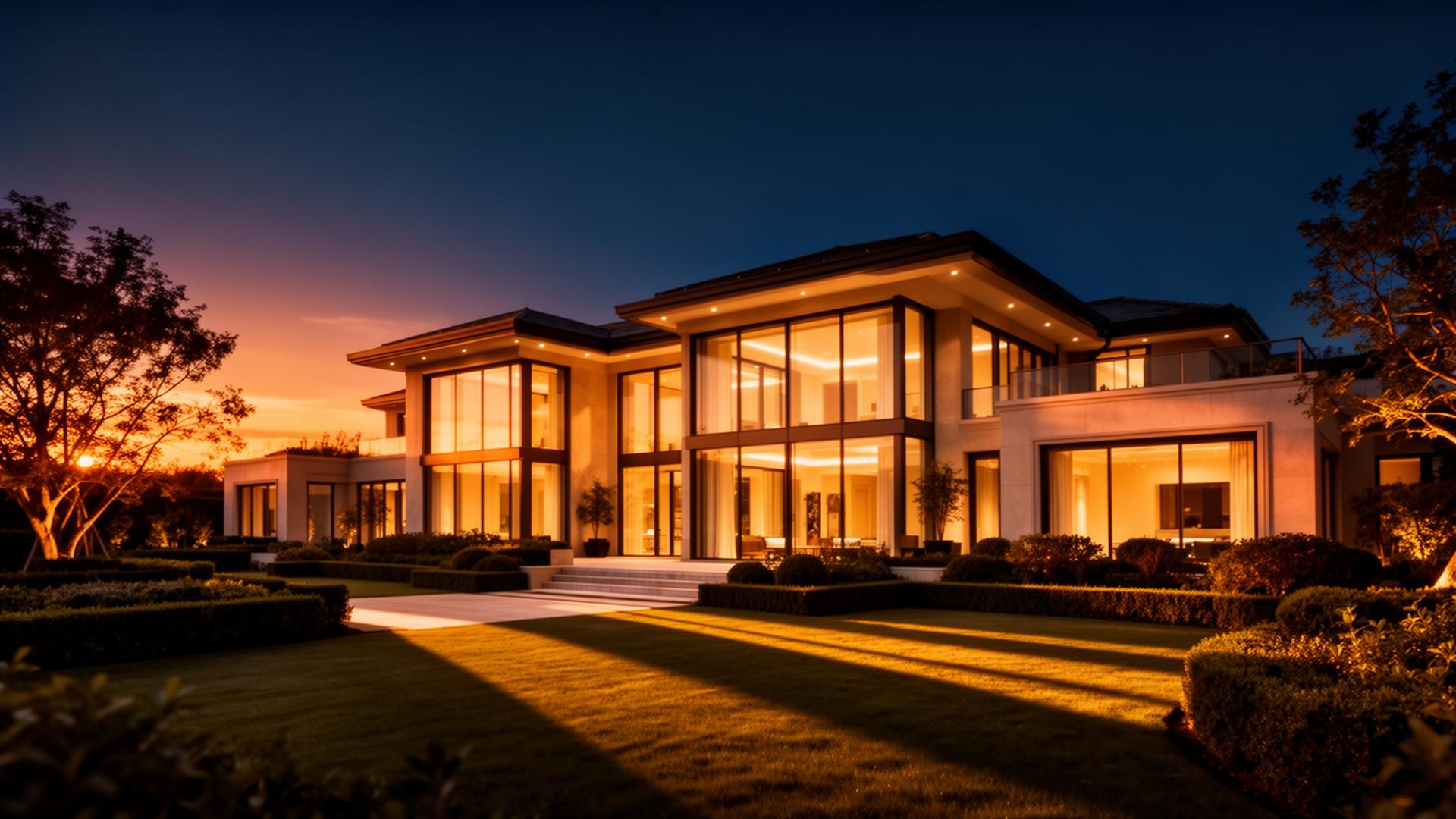 Modern luxury home at golden hour