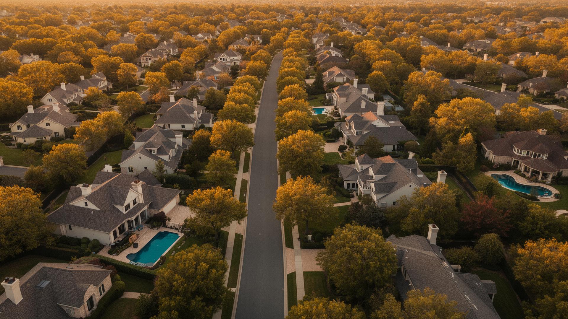 Aerial view of an upscale neighborhood