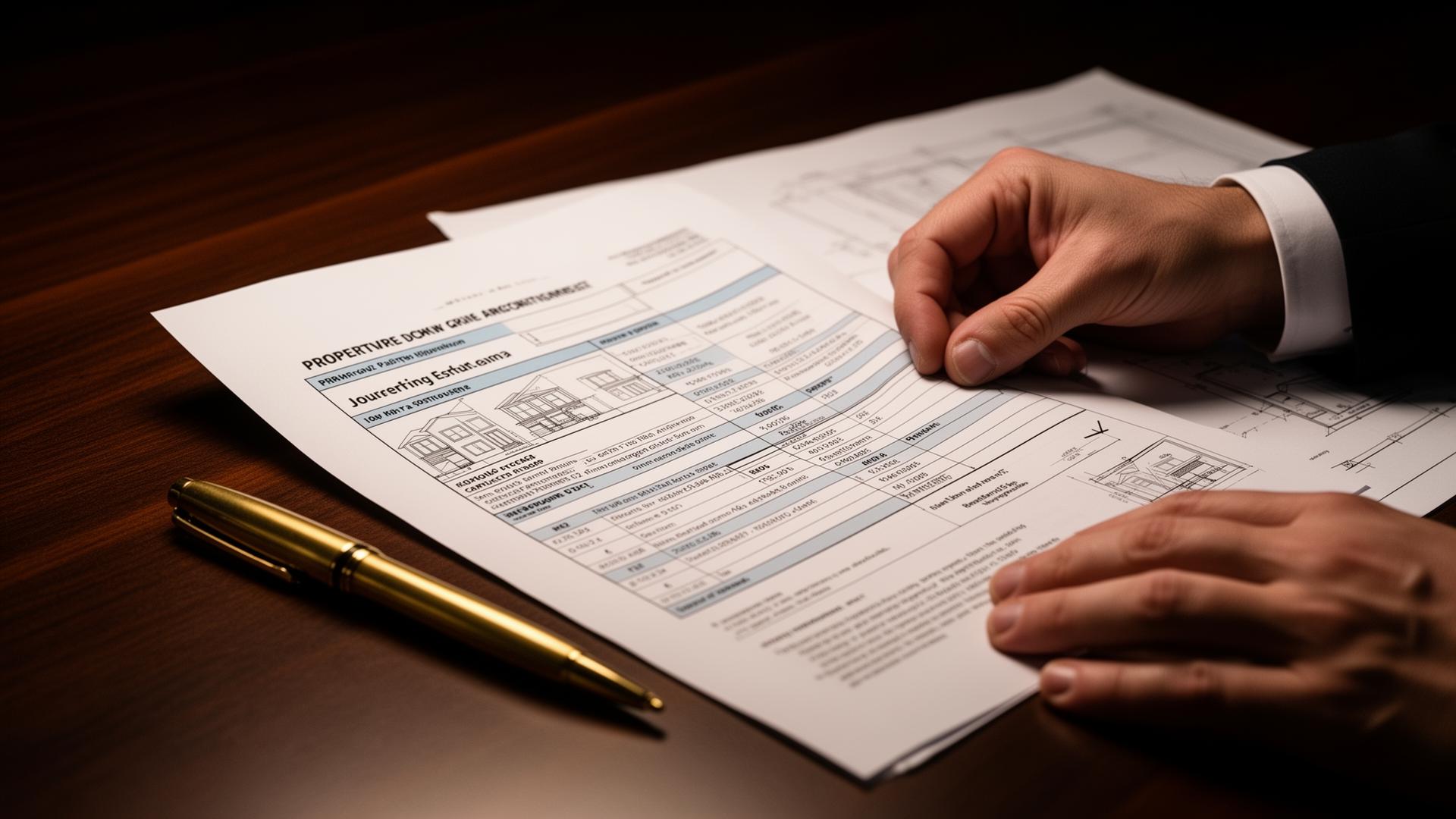 Analyst reviewing a printed property report